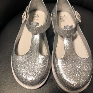 Melissa Mini Size 1 Silver Glitter Dress Shoes